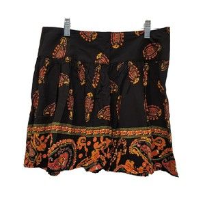 American Rag Cie Women's Size Medium Mini Skater Skirt Black Orange Paisley